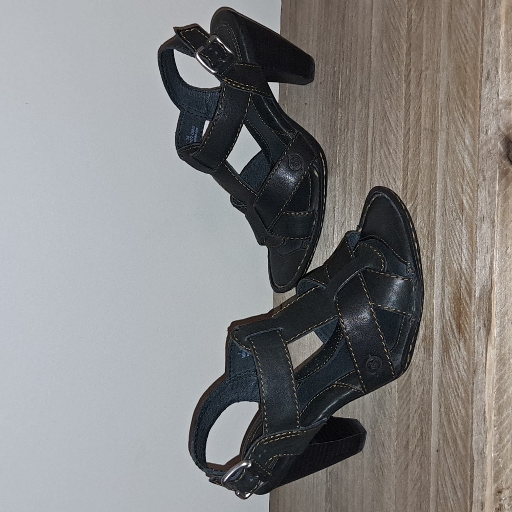 Born Slingback Sandals Women's Size 7M Black Leather Open Toe Heel W31872